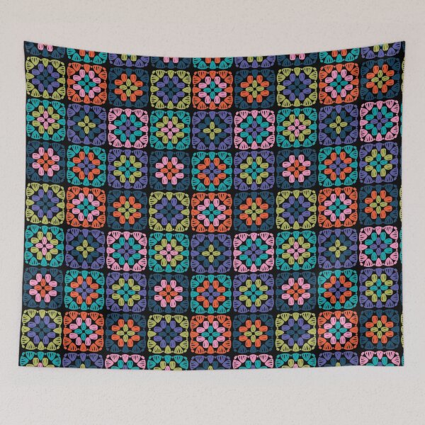 Item preview, Granny square blanket, black background designed and sold by MarleinWinter.