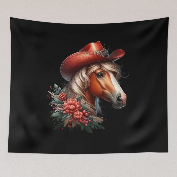 Item preview, Brown Horse with Red Hat and Flowers on Neck Design designed and sold by bonnieleigh6902.