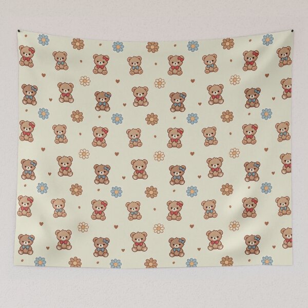 Item preview, Adorable Teddy Bear Pattern with Flowers and Hearts designed and sold by isacaste.