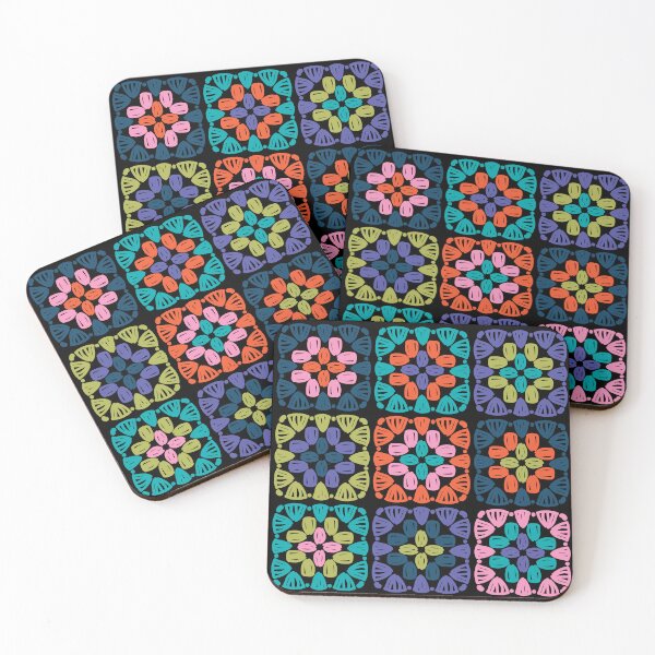 Item preview, Granny square blanket, black background designed and sold by MarleinWinter.