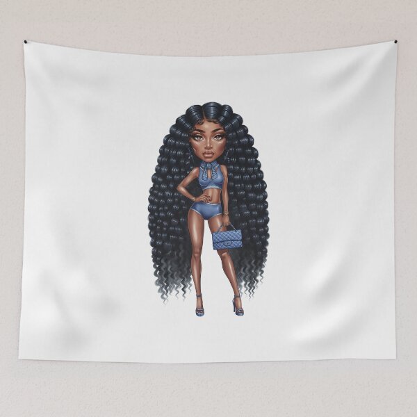 Item preview, Glamourous charming seductive African American Girl | fascinating longhaired doll designed and sold by RedCircleArt.
