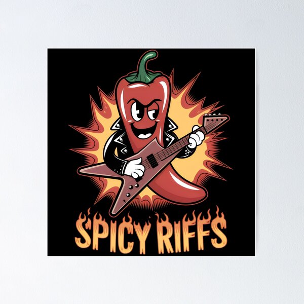 Item preview, Spicy Riffs, Rockin' Chili Pepper, Funny Hot Rock Band designed and sold by Prime-Studio.