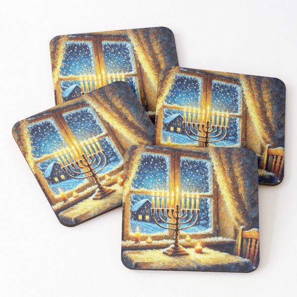Item preview, Cozy Hanukkah Scene by the Window – Impressionist Menorah Art designed and sold by Gold Turtle  Lina.
