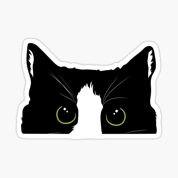 Item preview, Peeking black & white kitty cat silhouette green eyes designed and sold by AnimalCreations.