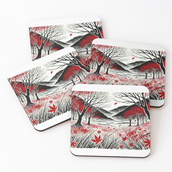 Item preview, Red Autumn Ink Block Painting | Vintage Ink Block Artwork designed and sold by CordonDesign.