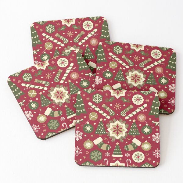 Item preview, Christmas Elements Pattern on Red Background designed and sold by AV.