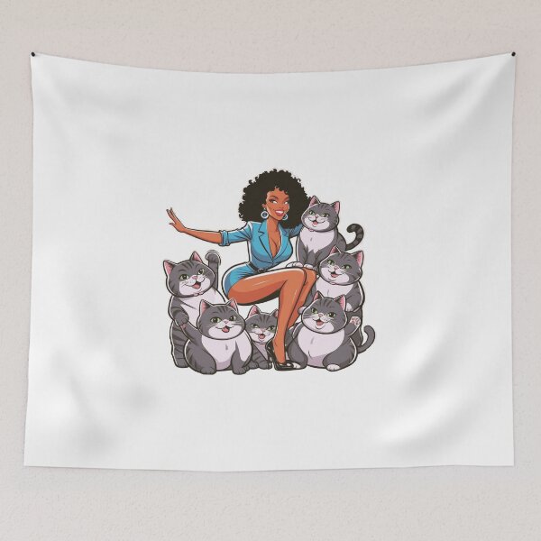 Item preview, cats and black hair woman designed and sold by MessOnClothes.