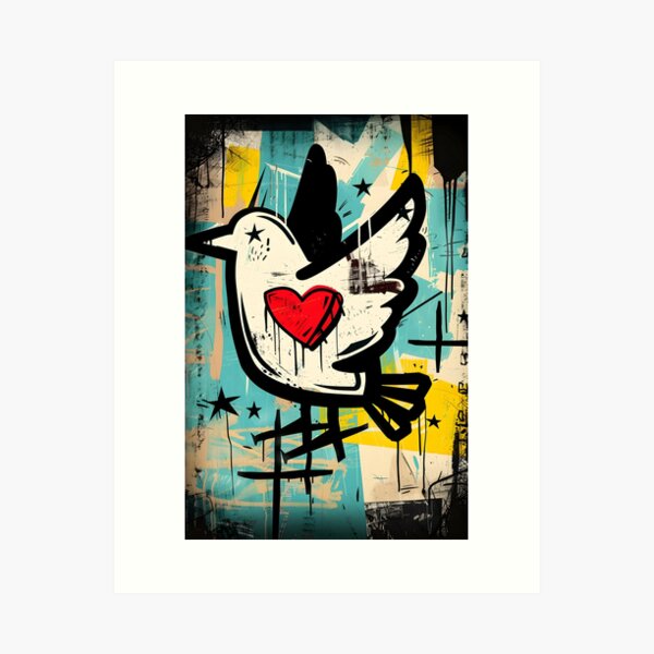 Item preview, Peace Dove Graffiti Embrace - Neo-Expressionism Art of Love and Unity Digital Art AI Generated designed and sold by OlfactoART Studio.