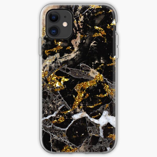 Dark marble stone pattern with golden glitter iPhone Soft Case