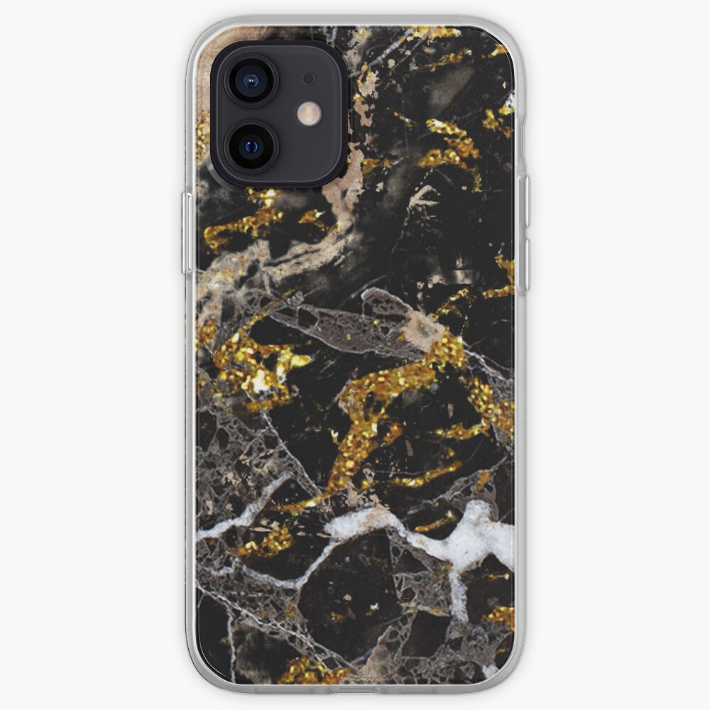 Dark marble stone pattern with golden glitter iPhone Case & Cover
