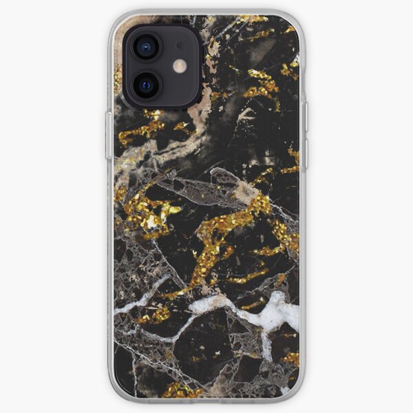 Dark marble stone pattern with golden glitter iPhone Soft Case