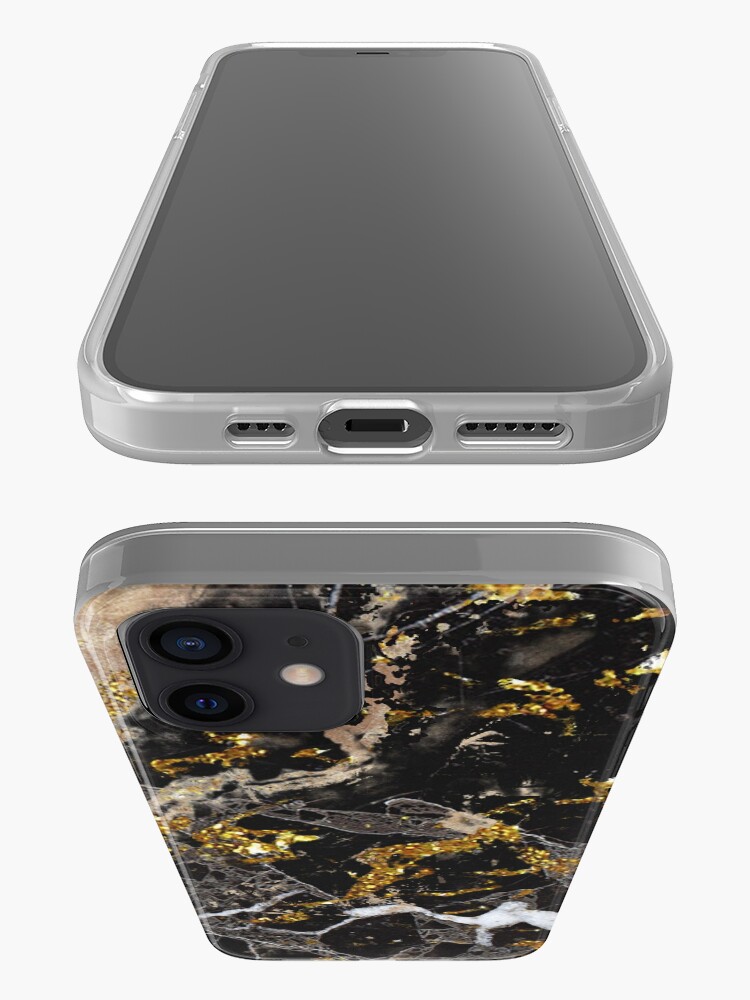 Alternate view of Dark marble stone pattern with golden glitter iPhone Case & Cover