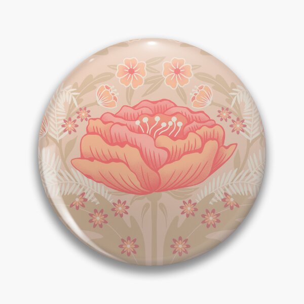 Item preview, Peach fuzz floral design with large peony and small daisies and flowers in warm tones designed and sold by ArtOfSmallJoys.