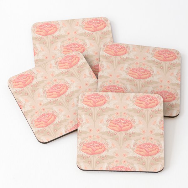 Item preview, Peach fuzz floral design with large peony and small daisies and flowers in warm tones designed and sold by ArtOfSmallJoys.