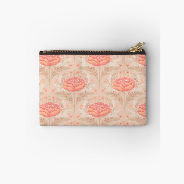 Item preview, Peach fuzz floral design with large peony and small daisies and flowers in warm tones designed and sold by ArtOfSmallJoys.