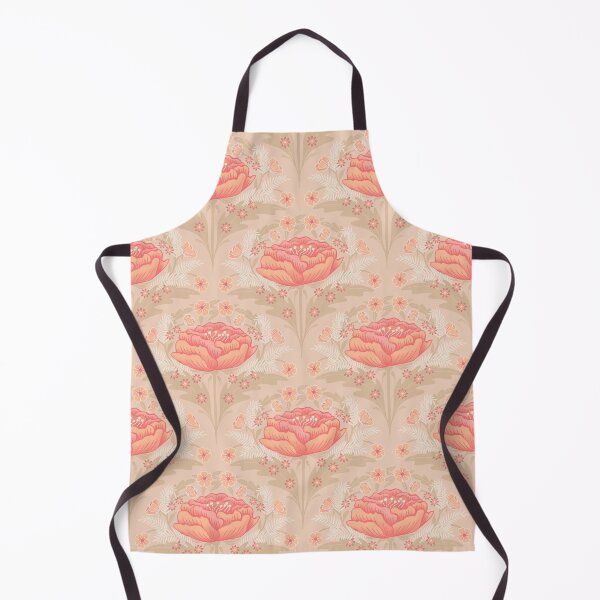 Item preview, Peach fuzz floral design with large peony and small daisies and flowers in warm tones designed and sold by ArtOfSmallJoys.