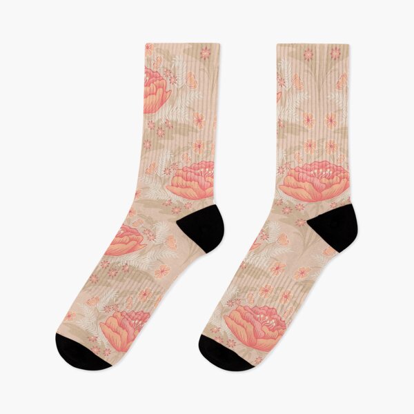 Item preview, Peach fuzz floral design with large peony and small daisies and flowers in warm tones designed and sold by ArtOfSmallJoys.
