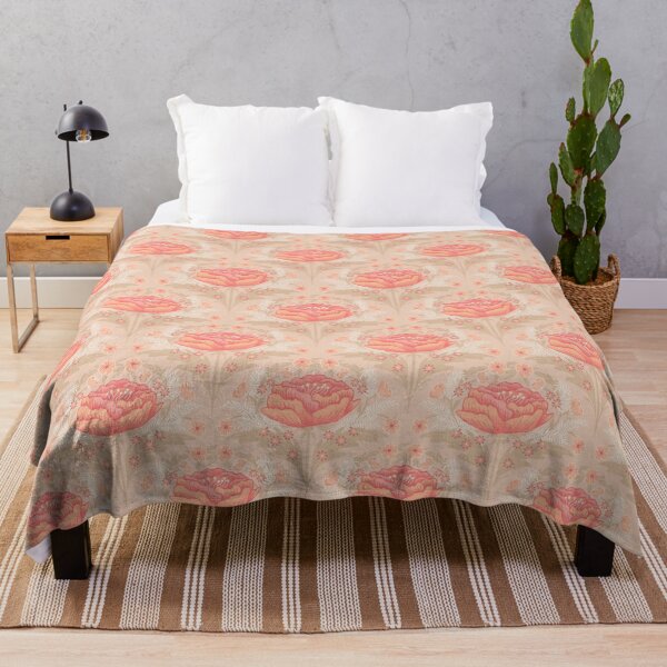 Item preview, Peach fuzz floral design with large peony and small daisies and flowers in warm tones designed and sold by ArtOfSmallJoys.