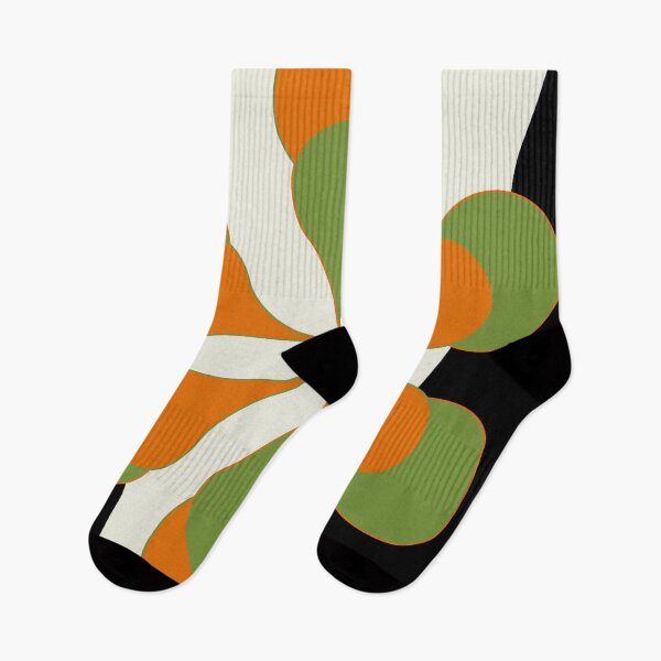 Item preview, Mid-Century Modern 1.4B Orange Olive Green Flower designed and sold by Old Urban Farmhouse Design Studio.