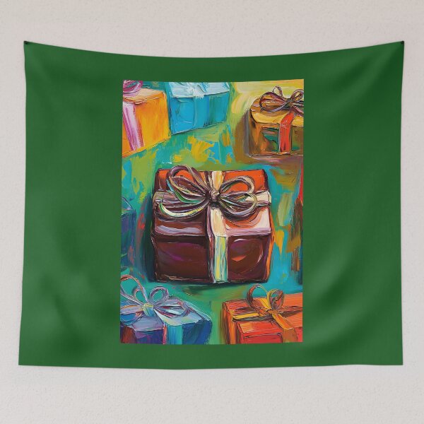 Item preview, Colorful Chocolate Gift Boxes - Intricate Ribbons and Festive Energy Capture the Christmas Holiday Spirit Generative AI Art designed and sold by OlfactoART Studio.
