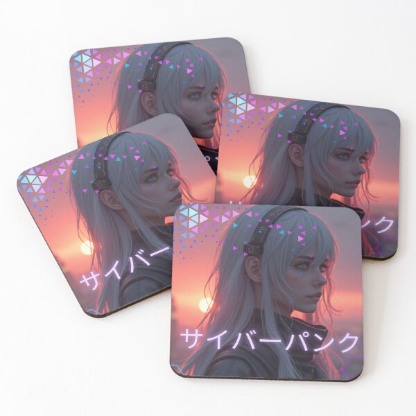 Item preview, Neon Skies and the Cyborg Girl: A Cyberpunk Sunset designed and sold by NosionDesigns.
