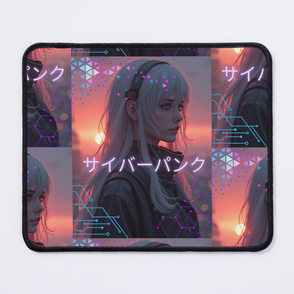 Item preview, Neon Skies and the Cyborg Girl: A Cyberpunk Sunset designed and sold by NosionDesigns.