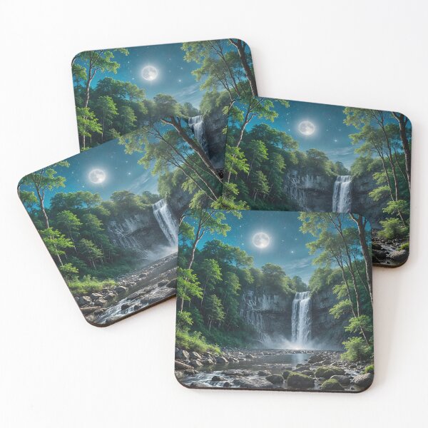 Item preview, Moonlit waterfall, luxurious forestscape designed and sold by artedamensagem.