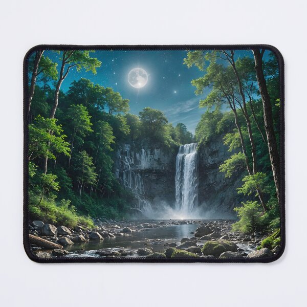 Item preview, Moonlit waterfall, luxurious forestscape designed and sold by artedamensagem.