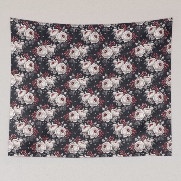 Item preview, Nordic Winter Roses Pattern Midnight Blue Floral Print designed and sold by cabana.space.
