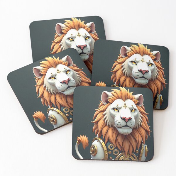 Item preview, Stoic Steampunk Lion Sitting on A Pedestal designed and sold by TheAiArtDepot.