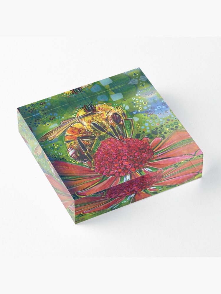 Thumbnail 3 of 5, Acrylic Block, Tri-colored Bumble Bee designed and sold by gwennpaints.