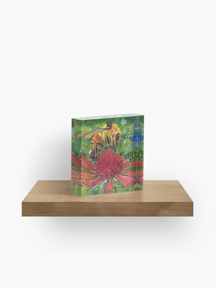 Thumbnail 1 of 5, Acrylic Block, Tri-colored Bumble Bee designed and sold by gwennpaints.