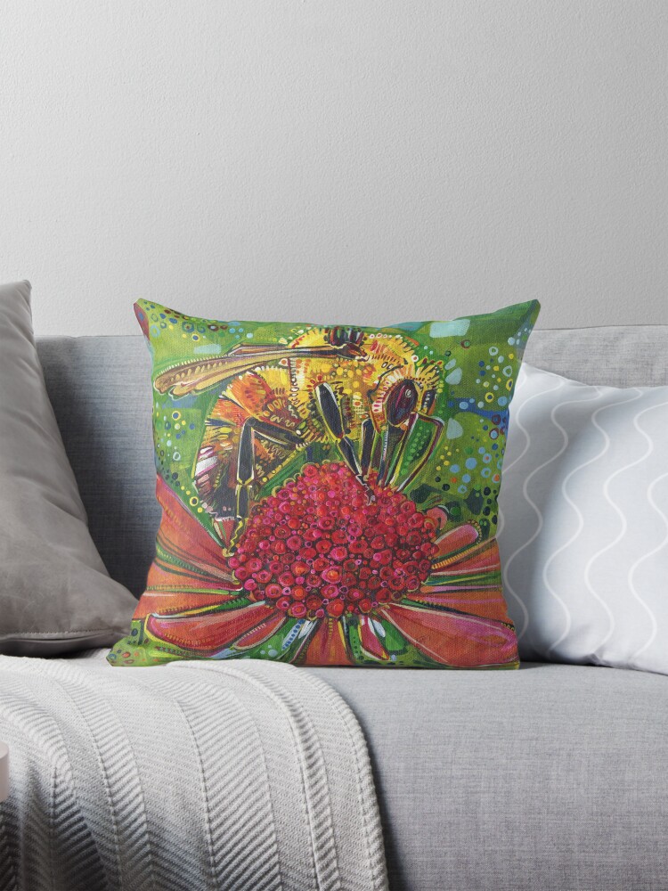 Thumbnail 1 of 4, Pillow, Tri-colored Bumble Bee designed and sold by gwennpaints.