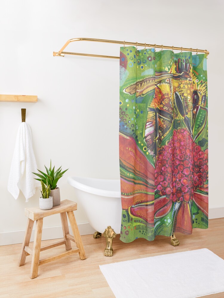 Thumbnail 3 of 5, Shower Curtain, Tri-colored Bumble Bee designed and sold by gwennpaints.