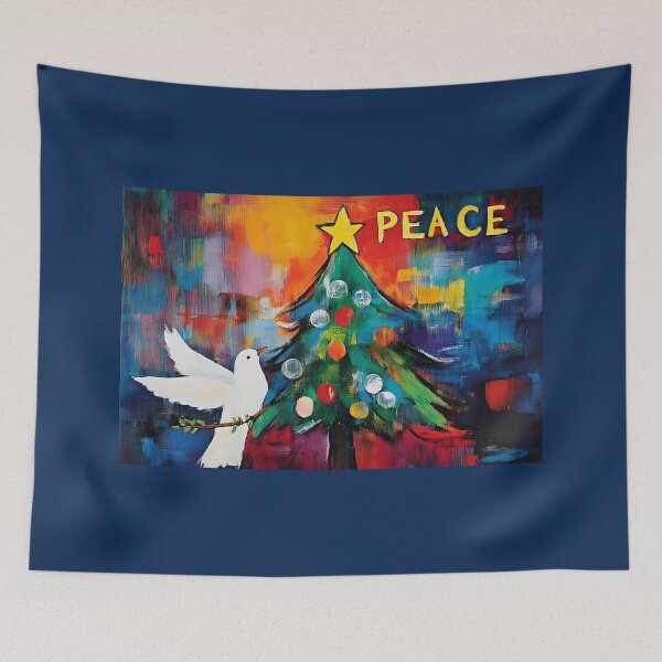 Item preview, Christmas of Peace- White Dove with Olive Branch and Christmas Tree in Festive Peaceful Setting AI Art designed and sold by OlfactoART Studio.