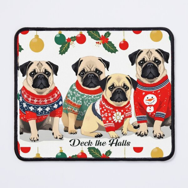 Item preview, PUG DOG CHRISTMAS DECK THE HALLS CUTE SWEATER WEATHER  designed and sold by Arts4U.
