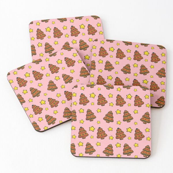 Item preview, Christmas Holiday Pink Gingerbread Trees and Stars Pattern designed and sold by HappyHannahArt.