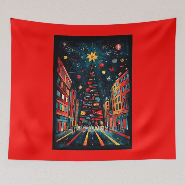Item preview, City Christmas Glow - Towering Tree, Colorful Buildings, and Sparkling Night Sky Generative AI Art designed and sold by OlfactoART Studio.