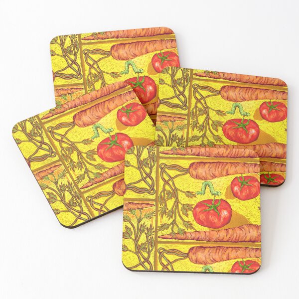 Item preview, Soup Garden! vibrant carrots tomatoes and inchworm illustration designed and sold by Dirt-flavor.