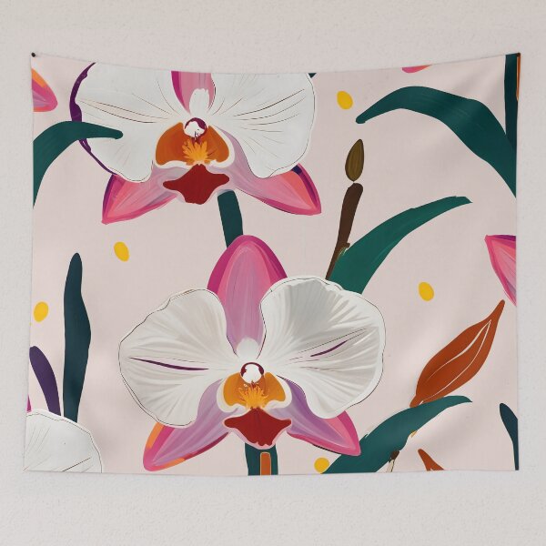 Item preview, Pink Orchids, Pastel Tropical Nature Pattern, Vintage Botanical Muted Illustration, Chic Bohemian Blossom Painting designed and sold by 83oranges.com.