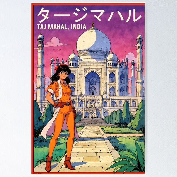 Item preview, Retro Anime Girl Taj Mahal India 80s Vintage Travel designed and sold by Retro-Anime9.