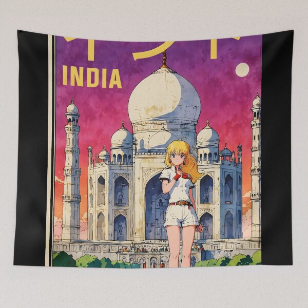 Item preview, Retro Anime Girl Taj Mahal India 80s Vintage Travel designed and sold by Retro-Anime9.
