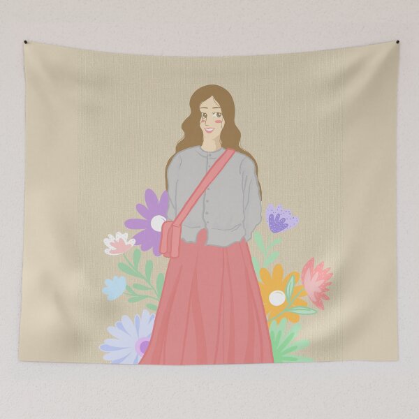 Item preview, Elegant girl in a flower-adorned dress celebrating love and beauty illustrated on a cream paper background designed and sold by Ammi77.