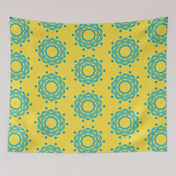 Item preview, Circle of Hearts 2 - Turquoise on Yellow designed and sold by KeksWorkroom.