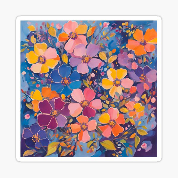 Item preview, Colorful Pretty Flowers Blue Floral Art designed and sold by SeaStarAlex.