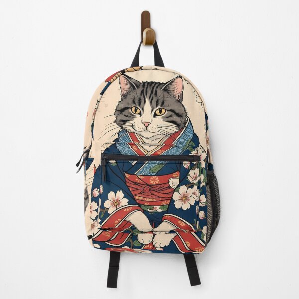Item preview, grey cat Neko Harmony: Retro Japanese Cat with kimono for Feline Aficionados designed and sold by Catophile.