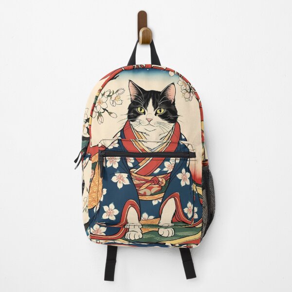 Item preview, black cat Neko Harmony: Retro Japanese Cat with kimono for Feline Aficionados designed and sold by Catophile.