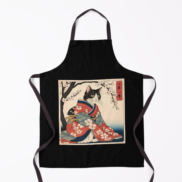 Item preview, black cat Neko Harmony: Retro Japanese Cat with kimono for Feline Aficionados designed and sold by Catophile.