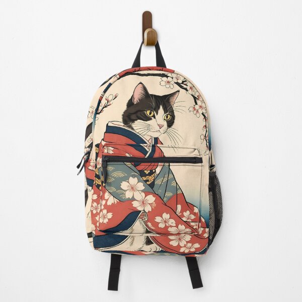 Item preview, black cat Neko Harmony: Retro Japanese Cat with kimono for Feline Aficionados designed and sold by Catophile.