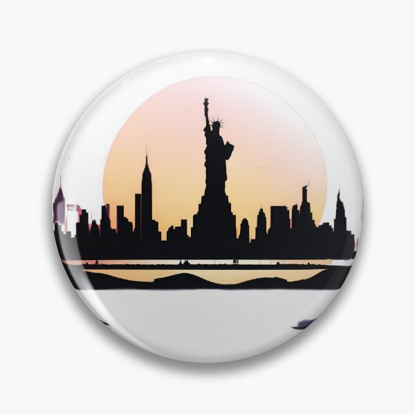 Item preview, New York City Skyline Silhouette with Empire State Building & Statue of Liberty Under Supermoon – Night Sky Art designed and sold by Jasava Shop.